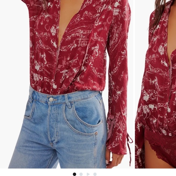 Free People Everything's Rosy Bodysuit Western Print NWOT Size XS $98 - Picture 4 of 9